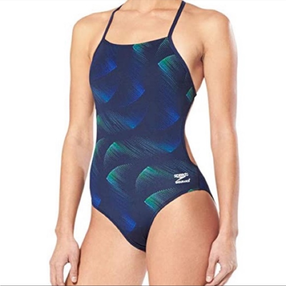 Speedo Flyback Racing Cut Swimsuit One Piece Endurance Navy Blue Size 30 New